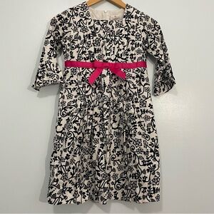 Hanna Andersson Black White Floral Damask Pink Bow Dress Size 8